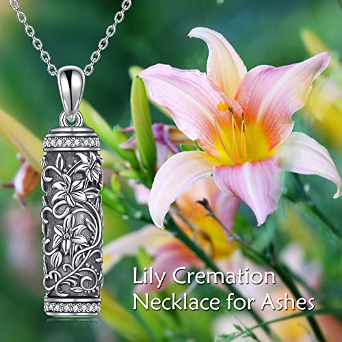 TOUPOP Tree of Life Cremation Jewelry Urn Necklace for Ashes for Women Men 925 Sterling Silver Cylinder Urn Pendant Necklaces for Human Ashes of Loved Ones Keepsake Memorial Gifts - style: 5-Lily