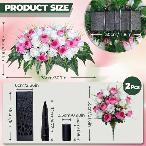 3 PCS Artificial Cemetery Flowers for Grave, Headstone Flower Saddle - color: Pink and White