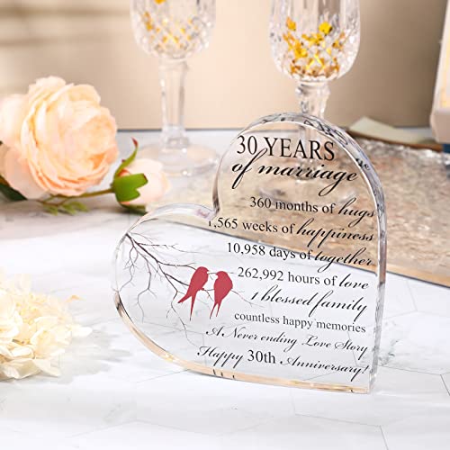 Qunclay 30th Years of Marriage Gift Wedding Anniversary Souvenir Heart Marriage Keepsake Decoration Present for Couple Parent Women Mom Husband Wife He She Friend Grandparents - style: 30th