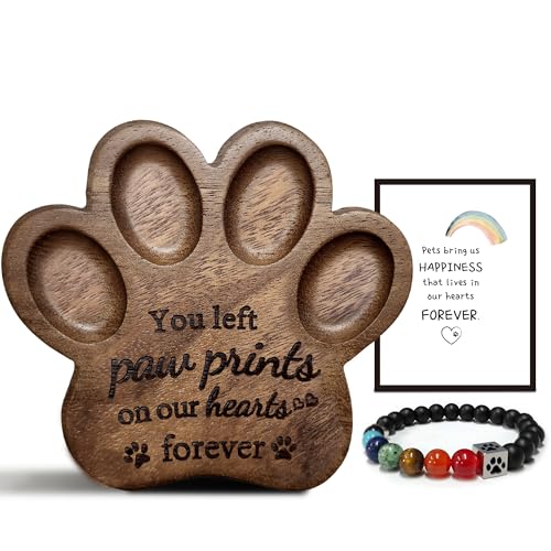 Pet Memorial Paw Print Shape Ornament & Bracelet to Remember Dogs or Cats | Walunt Hardwood,Rainbow Bridge Dog Memorial Gifts,Sympathy Gifts for Women Men Who Lost Pets