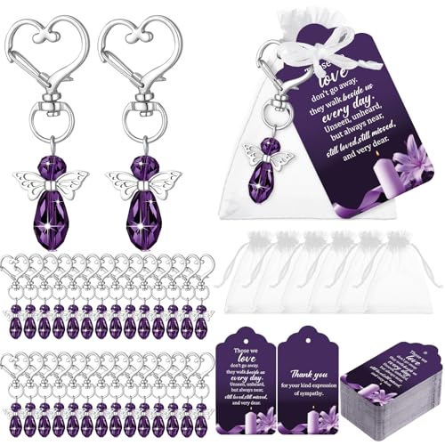 30 Set Funeral Favors, Celebration of Life Favors Angel Keychains Organza Bags Sympathy Thank You Tags for Memorial Party Supplies Guest Return Favor Funeral Gifts - color: Purple, size: Delicate