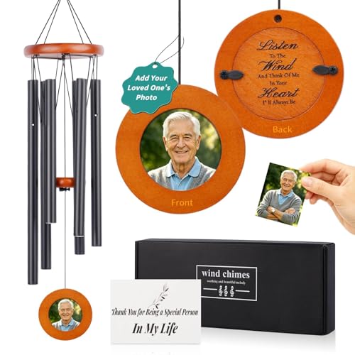 32 Inch Memorial Wind Chimes Outdoor, Personalized Sympathy Gifts for Loss of Loved One, Memorial Gifts for Loss of Mom, Sympathy Wind Chimes for Mother, Father, Brother, Sister Black - color: Black, size: Circle