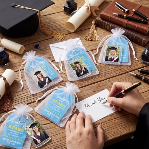 30 Sets Back to School Acrylic Photo Frame Keychain Rectangle Picture Insert Keychain with Writable Labels and Organza Bags - style: Teacher