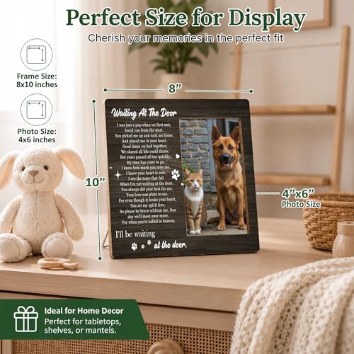 Pet Memorial Photo Frame - Waiting At The Door Dog Wooden Tabletop Picture Frame - Sympathy Memorial Gifts For Loss Of Dog Cat Owner - In Loving Memory Frame Favors -12