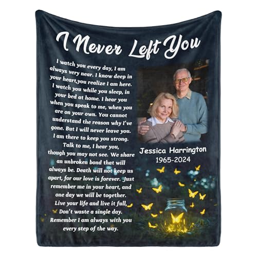 PUREFLY Custom Memorial Blanket with Picture, Memorial Gifts for Loss of Loved One, in Loving Memory of Sympathy Blanket, Bereavement Remembrance Grief Gifts for Loss of Mom Dad Husband Daughter Son - color: Black2