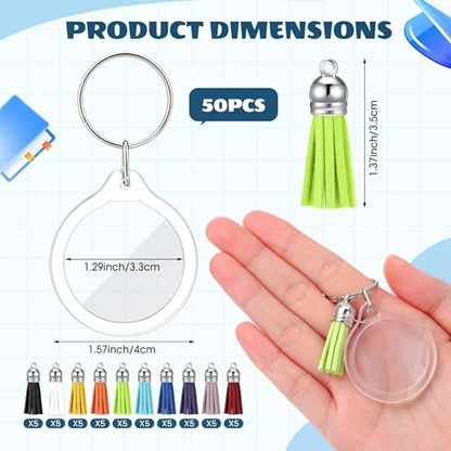 Yaomiao Acrylic Photo Keychain with Tassel Clear Blank Custom Keychain Frame Holder Insert Picture Keyring Making Kit - style: Round