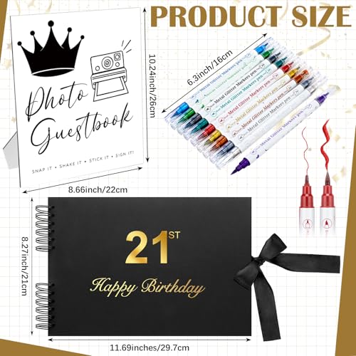 AmazingSpark Birthday Guest Book Set Memory Photo Guest Book Black Gold Decoration Birthday Gift for Men Women Wood Signature Photoprop Party Supply Sign Picture Album for Party Event (21 st) - size: 21 st