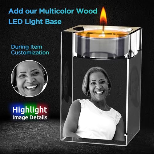 3D Crystal Candle Holder, Personalized 3D Photo in Crystal, Customized Memorial Candle Stand Gift for Her, Him, Mom, Dad, Couples, Anniversary or Birthday