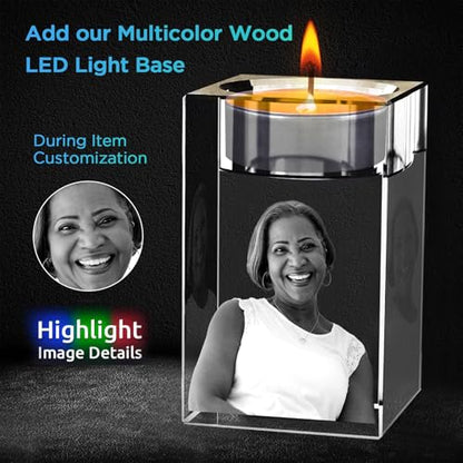 3D Crystal Candle Holder, Personalized 3D Photo in Crystal, Customized Memorial Candle Stand Gift for Her, Him, Mom, Dad, Couples, Anniversary or Birthday
