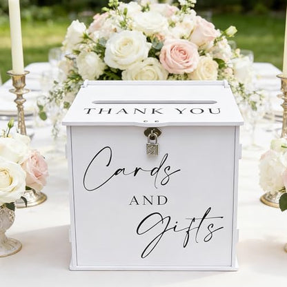 White Card Box with Lock & Slot, Elegant Wedding Card Boxes for Reception Money Envelope Cash Cards & Gifts, Spacious Gift Cards Holder Box for Party Graduation Baby Bridal Shower Table Decor - size: Large