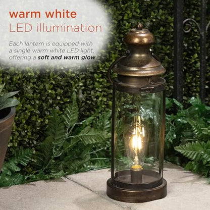 Alpine Corporation ILT102HH-S-GD Gold Metal & Glass Lantern with Warm White LED Light, LED Patio Light, 17" H, Small, Gold - style: 19" H - Gold Metal and Glass w/ Light