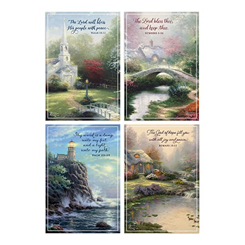 DaySpring - Blank Thomas Kinkade Greeting Cards - 4 Design Assortment with Scripture - King James Version - 12 Boxed Cards & Envelopes (U1205)