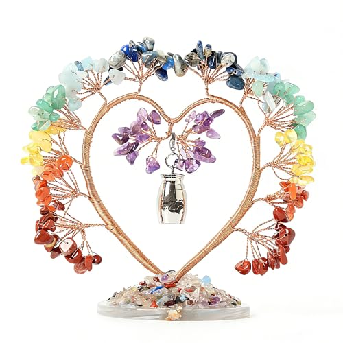 Small Keepsake Urn for Human Ashes,Stainless Steel Mini Sharing Urn with Colorful Crystal Tree of LifeDecorative Cremation Memorial Urn for Loss of Dad Mom Pet Dog or Cat