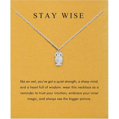 Baydurcan Pendant Necklace for Women Friends Sister Birthday Christmas Gift | Silver Evil Eye Ankh Mary Friendship Dragonfly Hummingbird Snake Turtle Pendant Necklace for Her Just Because Gifts - style: Owl