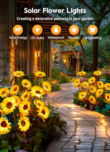 Brightown Solar Garden Lights, 4 Pack Sunflowers Flower Lights Waterproof - color: Sunflowers