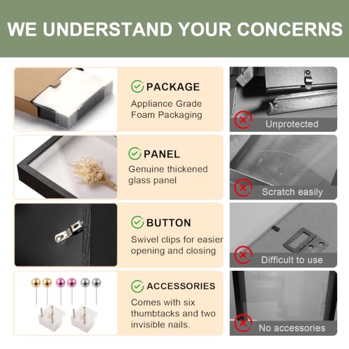 11x11 Shadow Box Frame with Shatterproof Clear Glass & Push Pins - color: Black+foam Back+foam Packaging, size: 11x11