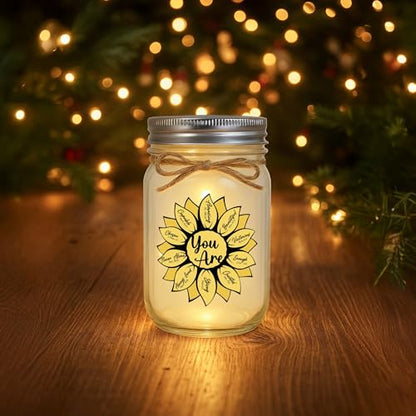 Sunflower Bible Verse Mason Jar Light - God Says You Are Inspirational Christian Gifts for Women, Religious Home Decor, Faith Gifts for Mom & Friends - style: Sunflower