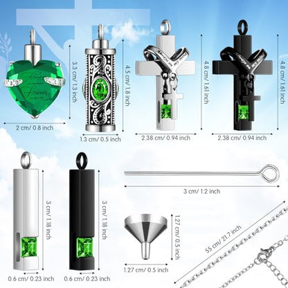 12 Pcs Urn Necklace for Ashes Bulk Cremation Cross Heart Cubic Jewelry Stainless Steel Memorial Locket for Men Women - color: Green