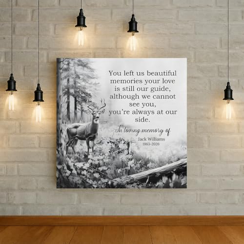KiKiLuna Personalized in Loving Memory Deer Forest Memorial Canvas Wall Art - color: Design 5