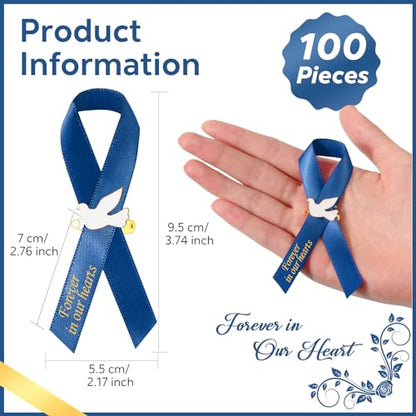 Geosar 100 Pcs Dove Funeral Memorial Ribbons Pins Memorial Service Respect Funeral Personalized Ribbon Bow with Safety Pins and White Dove for Mourning Mental Health Awareness Month Gifts(Blue) - color: Blue, style: Pigeon