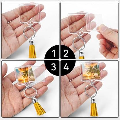20 Set Acrylic Photo Keychain-Clear Picture Frame Keychain with Tassels - style: Square