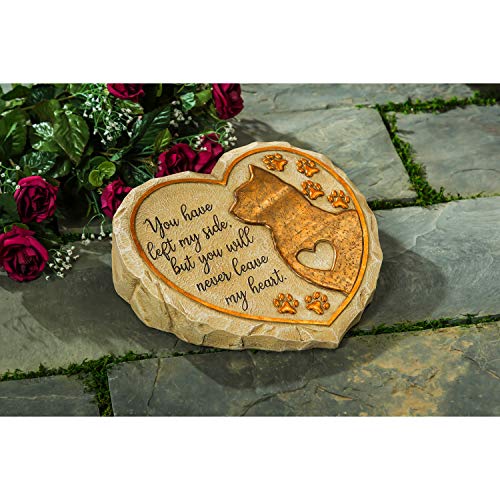 Evergreen Garden 11" Heart Shaped Pet Memorial Garden Stone, Cat Silhouette