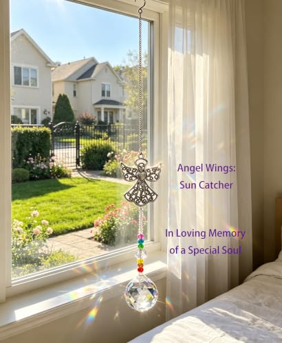 Memorial Crystal Suncatcher,Unique Sympathy Gifts for Loss of Loved One Crystal Sun Catcher,Rainbow Maker Bereavement Box for Loss of Mom Son Daughter Husband (Angel)