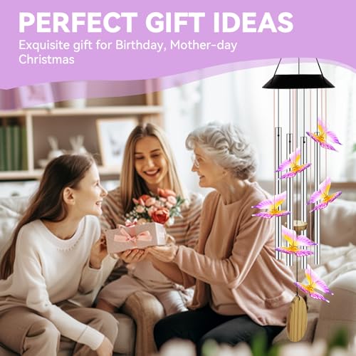 Solar Wind Chimes for Outside Color Changing Light, Purple Butterfly - color: Purple Butterfly