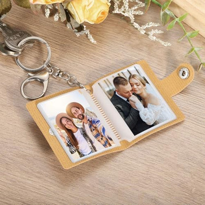 uxcell Mini Photo Keychain DIY Small Memory Key Ring Picture Book for Family - color: Coffee