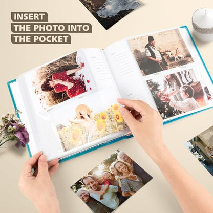 Photo Album Hold 200 4x6 Photos with Memo Writing Space (Dark&Light Blue) - color: Dark Blue & Light Blue