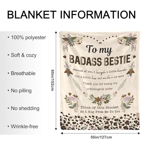 Leopard Badass Bestie Gift, Badass Bestie Blanket, Leopard Sisters Gift, Sister Blanket, Sister Gifts from Sister, Gifts for Best Friends - Super Soft Flannel Blanket 50" x 60" - color: Besties