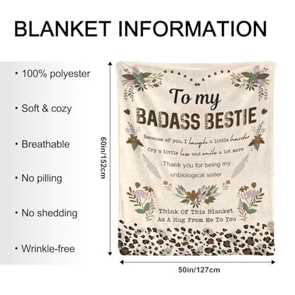 Leopard Badass Bestie Gift, Badass Bestie Blanket, Leopard Sisters Gift, Sister Blanket, Sister Gifts from Sister, Gifts for Best Friends - Super Soft Flannel Blanket 50" x 60" - color: Besties