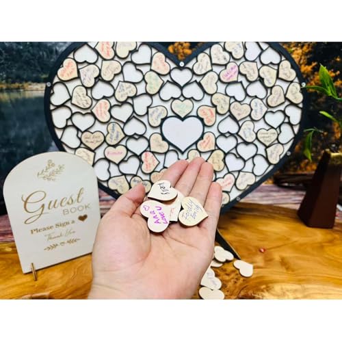 Wedding Guest Book Unique Wooden Heart Alternative GuestBook Bridal Shower Wedding Decoration with 83 Wooden Hearts 1 Sign Pen Set (Black) - color: Black