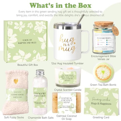Self Care Get Well Soon Gift Baskets for Women, 8pcs Christian Birthday Gifts for Women Inspirational Christmas Ideas for Mom Her Friend, Care Package After Surgery Thinking of You Sympathy Box - color: Green