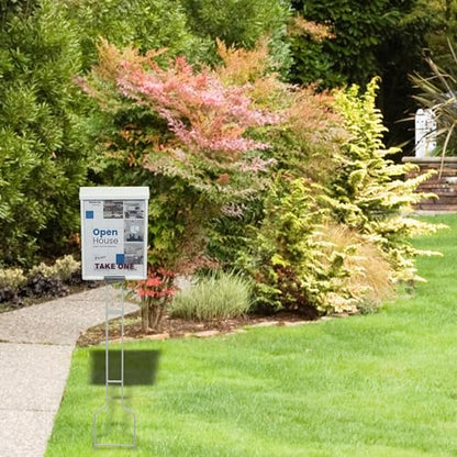 Sanzo Specialties Outdoor Brochure Box on a Stake 46 inch tall - Holds 250 8.5 x 11 Documents and 60 Business Cards, Flyer Literature Yard Dispenser (White, Pack of 1) - color: White, size: Pack of 1