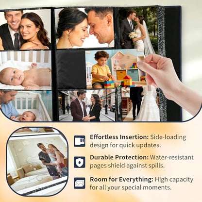 Photo Album 4x6 600 Pockets Slip In Extra Large Capacity | PU Leather Cover Picture Album Holds Horizontal & Vertical Photos for Family Wedding Baby Anniversary Christmas Gift - color: Navy Blue