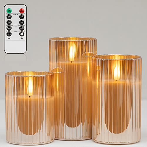 ANGELLOONG Gold Flickering Flameless Candles with Remote for Fall Decor - color: Gold Glass(Ribbed)