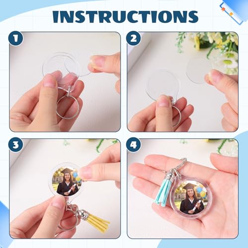 Yaomiao Acrylic Photo Keychain with Tassel Clear Blank Custom Keychain Frame Holder Insert Picture Keyring Making Kit - style: Round