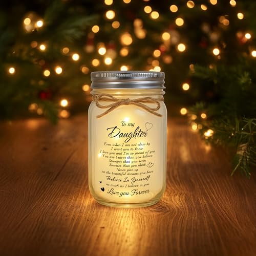To My Daughter Mason Jar Night Light Gift From Mom Dad - Inspirational Birthday Graduation Encouragement Gifts, LED Table Lamp with Warm Glow - style: To Daughter