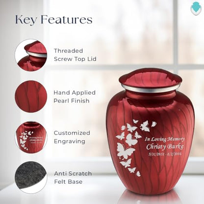 Geturns - Adult Custom Butterfly Cremation Urns for Human Ashes I Pearl Cany red Large Funeral Urn for Female and Male I 200 lbs - color: Pearl Candy Red
