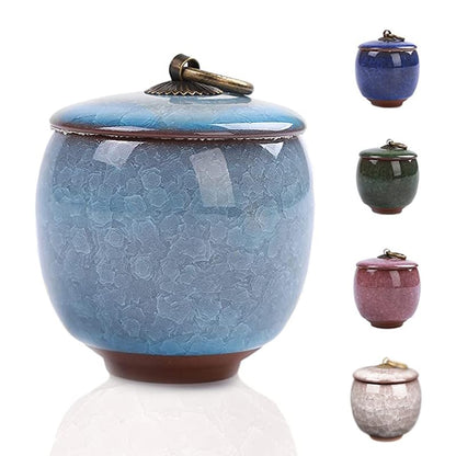 Small Urns for Human Ashes Keepsake, Ceramic Ice Crack Memorial Keepsake Cremation Urns Token Urns Mini Sharing Funeral Urns with Black Premium Box,Sky Blue - color: Sky Blue