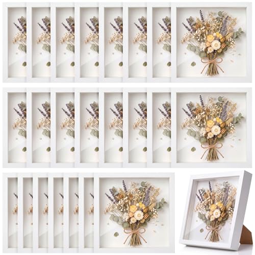 Geetery 24 Pack 8x8 Shadow Box Small Shadow Box Bulk Display Case Wood Picture Frame with Acrylic for Photos Dried Flower Tickets Memorabilia Wedding Bouquets Awards(White) - color: White, size: 8x8