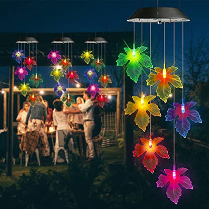 Toodour Solar Wind Chimes, Color Changing Maple Leaf Wind Chime | LED Mobile Wind Chimes, Waterproof Outdoor Wind Chime Lights for Garden, Patio, Party, Window, Thanksgiving - color: Maple Leaf