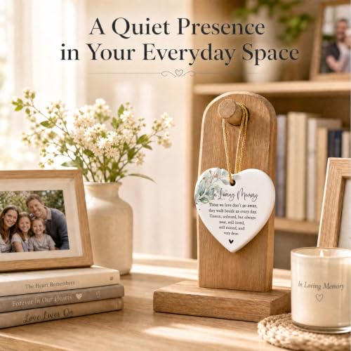 in Loving Memory Gift for Loss of Loved One, Sympathy Keepsake with Ceramic Heart and Comforting Message, Celebration of Life Tribute in Linen Box for Mom Dad Husband Wife Grandma Grandpa