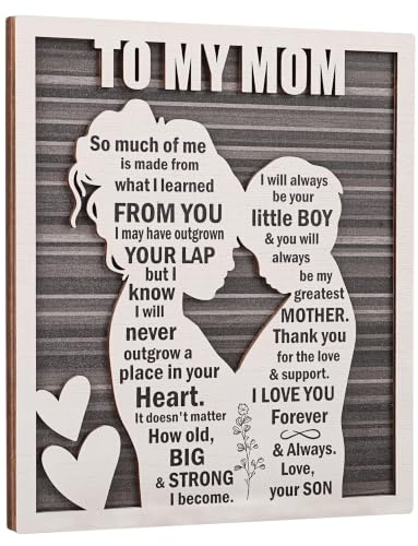 Love Mom Plaque for Mother’s Day, Mama Gift from Son on Birthday, Thanksgiving, Valentine’s &, Rustic Mom and Son Hug Sign - style: Mom & Son