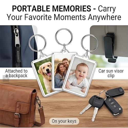 Transparent Acrylic Photo Keychain Frame, Double Sided, Rectangle for Personalized Keychains - size: 3 x 2.2 Inches