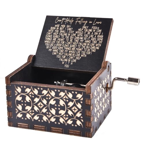 Can't Help Falling in Love Wood Music Box, Antique Engraved Music Boxes | Wooden Music Box Gifts for Lover, Boyfriend, Girlfriend, Husband,Wife (Black) - color: Black