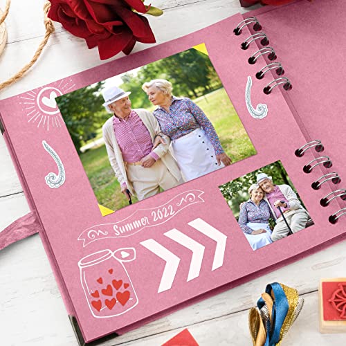 Bstorify Square Scrapbook Photo Albums 7 x 7 Inch Pink Thick Paper, Hardcover, Metal Corners, Ribbon Closure - Ideal for Your Scrapbooking Albums, Art & Craft Projects | Hardcover with Thick 200 GSM Kraft Paper, Ideal for Your Scrapbooking Albums, Art & C
