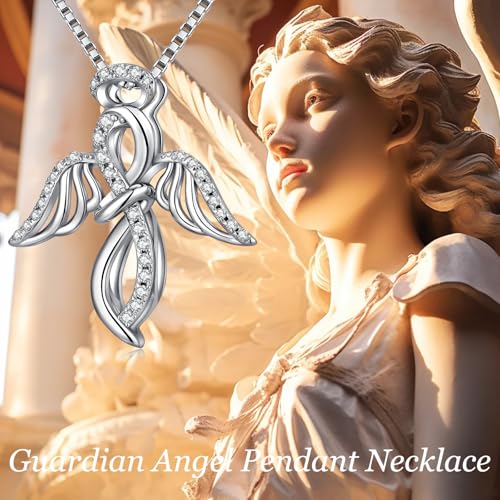 925 Sterling Silver Guardian Angel Pendant Necklace for Women with Birthstone Cubic Zirconia Little Angel Pendant Necklace Jewelry 18 inch Chain - color: 13-infinity-silver