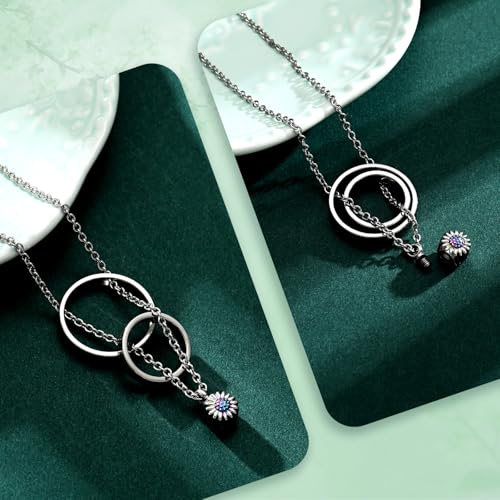 Daisy Cremation Jewelry Necklaces Stainless Steel Circle of Life Eternity Urn Necklaces for Ashes Memorial Keepsake Daisy Pendant for Women Men Gifts With Funnel Kit & Bag - color: Rainbow